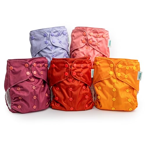 Image of Kinder Cloth Diapers Set of 5 Reusable Baby Diapers Pocket Style Athletic Wicking Jersey, Newborn to Potty 7-60lbs, One Size, Inserts NOT Included (Serene Sunrise)