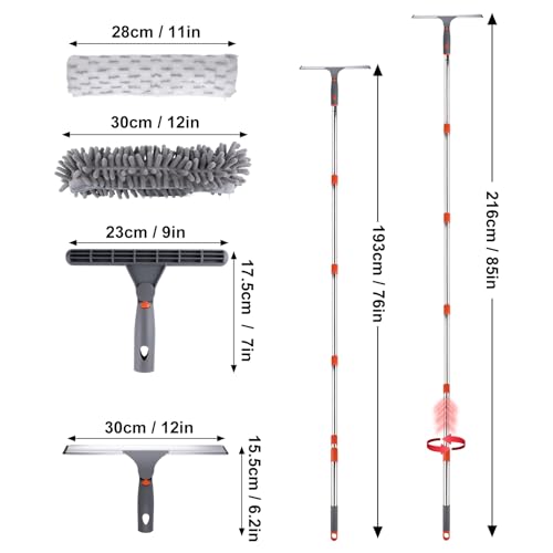 Image of BITOPE Window Cleaner Tool Squeegee for Window Cleaning with 86 inch Extendable Pole Microfiber & Chenille Pad Squeegy for Exterior High Window Shower Door Glass Car RVs