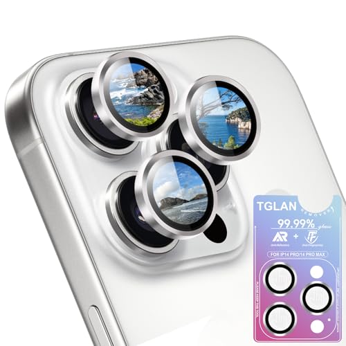TGLAN Camera Lens Protector for iPhone 14 Pro Max/14 Pro，2026/2025 Upgraded Protection/1 Step Installation Tray/HD/Military Grade Shatterproof/1:1 Invisible Fit/9H Tempered Glass,Silver by TGLAN - Used condition - US$8.35