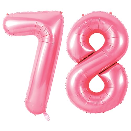 Number 78 Balloons for 78th Birthday Party Decorations, 0-100 Large No.78 Balloons for Women Men and Grandpa Grandma, 40 Inch Jewelry Pink Foil Helium Balloon for 78 Year Old Anniversary Decorations
