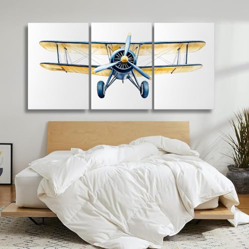 Oxzcimty Airplane Propeller Canvas Art Print, Aviation Wall Art, Airplane Propeller Canvas Art for Boys Room, Living Room, Office (16" x 24" x 3 pcs)