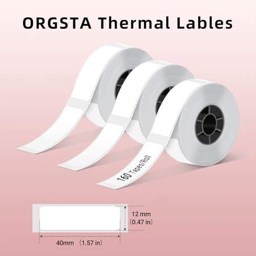 ORGSTA Etiketten Selbstklebend Klebeetiketten Aufkleber Beschriften Beschriftungsetiketten Selbstklebende Sticker Labels 12x40 mm 160 pcs/rolle 3 Rollen für S001