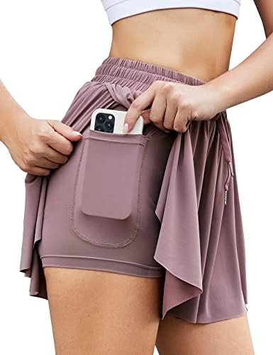 Bloggerlove 2 in 1 Flowy Running Yoga Shorts for Women Gym Fitness Workout Athletic Spandex Shorts with Pocket