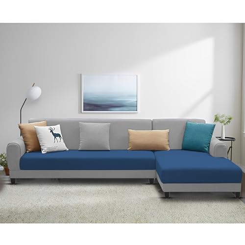 Image of Kraven RHS 6 Seater L Shape Sofa Set for Living Room (Blue Grey Fabric) Premium Fabric Sofa