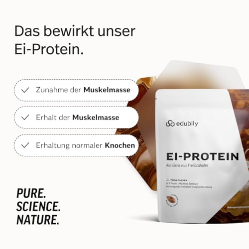 edubily® Eiklar Protein Pulver aus Freilandhaltung - Premium Eiweißpulver ohne Milch - Laborgeprüft (750 g, Mousse au Chocolat)