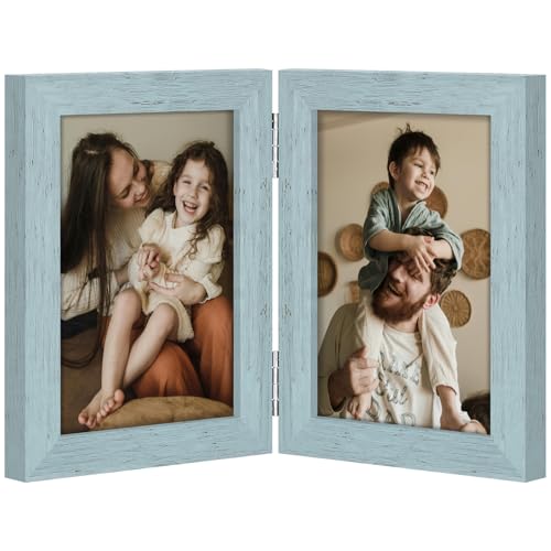 decorUhome Double 3.5x5 Picture Frame Vertical, Rustic Blue