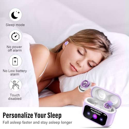 Image of 2026 Sleep Earbuds Bluetooth 5.4 in Ear Smart Touch Screen Ear Buds, 48H Playtime Mini Sleep Headphones Small Design for Side Sleepers, 5 EQ Modes, Crystal-Clear Calls,IPX7 Waterproof Earphones Purple