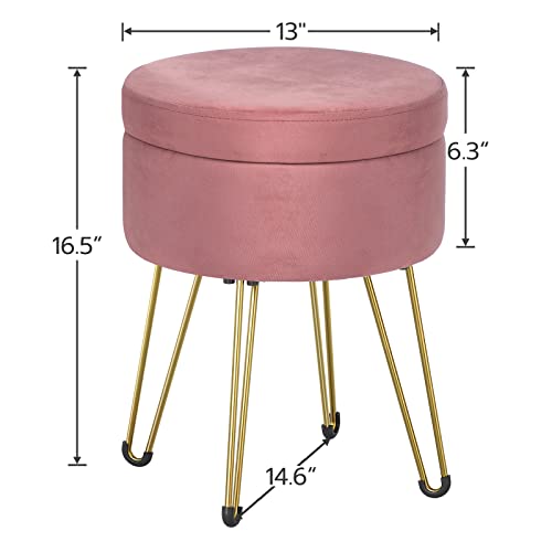 Hoobro Ottoman With Storage, Round Stool With Sponge, Supports 287 Lb Multipurpose Footrest Sofa Stool, Ottomans Bench For Girls, Vanity Stool For Bedroom Pink And Gold Kd42Cw01 #TOP2
