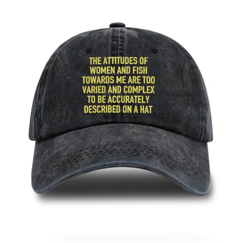 rofiowa The Attitudes of Women and Fish Adjustable Vintage Washed Cotton Baseball Cap Funny Trucker Hat Outdoor Accessories for Men Grandpa Dad Fishing Lover Retirement Birthday Gift for Fisherman