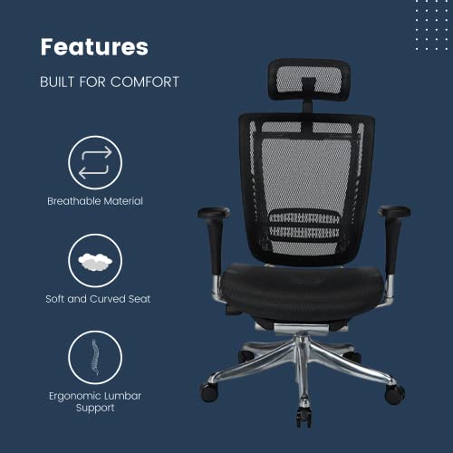 Gm Seating Enklave Xl Mesh Executive Hi Swivel Chair Chrome Base With Headrest, Black #TOP4