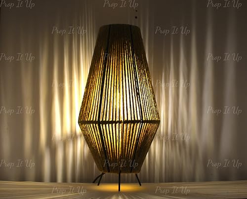 Image of Prop It Up Made in India Modern Jute Table Lamp for Bedroom & Living Room | Minimalist Bedside Lamp with Metal Frame | Warm Ambient Lighting | E27 Holder | 33 cm Height