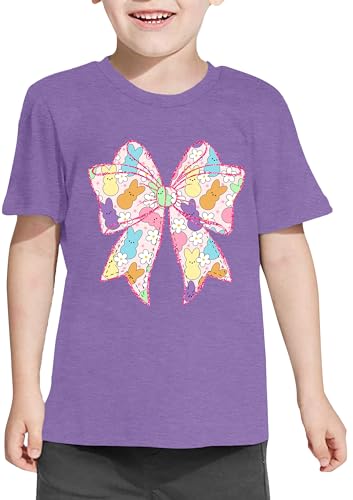 Image of LAZYCHILD Kids Easter Shirt Girls Happy Easter Shirts Rabbit Graphic Long Sleeve Striped Tee Tops 5-14 Years