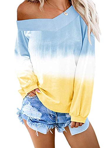 Eytino Pull à manches longues imprimé à épaules dénudées pour femme - bleu ciel - X-Large Cover