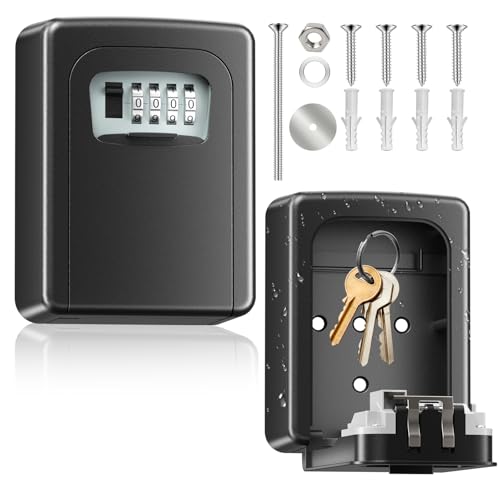 Wall Mounted Key Safe, Full Body Aluminum Alloy Police Approved Key Safe, Outdoor Wall Mounted Waterproof Key Lock Box, Security Combination Key Storage Cabinet for Home, Office and Industry