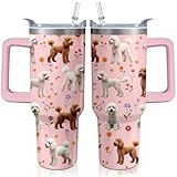 Kearscupra 40oz Poodle Tumbler with Handle and Straw, Cute Dog Stainless Steel Insulated Cup with Lid and Straw, Travel Coffee Mug Water Bottle, Birthday Mothers Day Gifts for Women Men Animal Lovers
