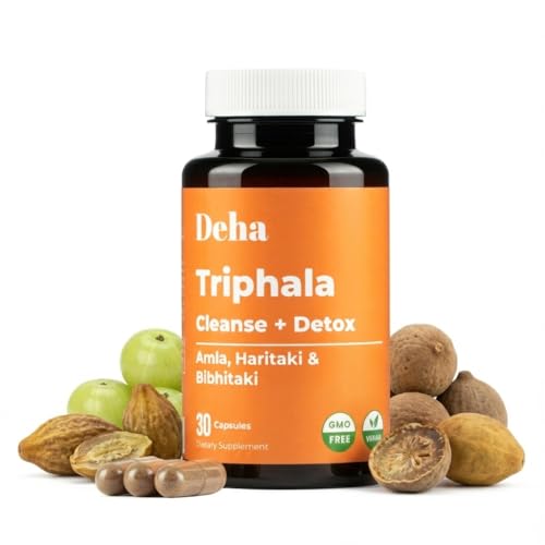 Deha Triphala Capsules Digestive Gut Support with Amla, Haritaki & Bibhitaki Herbal Supplement for...