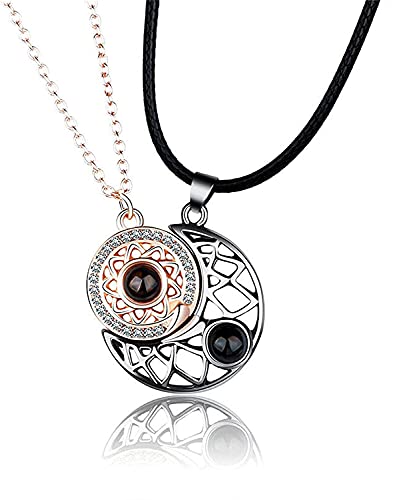 pinsdiscou Magnetic Couple Necklace, Sun & Moon 100 Languages I Love You Projection Couples Necklace, Projection Necklace, Sun and Moon Necklace, Magnetic Couple Necklace
