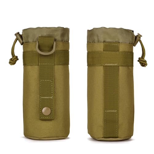 Lake Of Fire 2PCS Nylon Molle Tactical Water Bottle Holder Fits 10 to 40 Ounce, Drawstring Open Top (Brown)