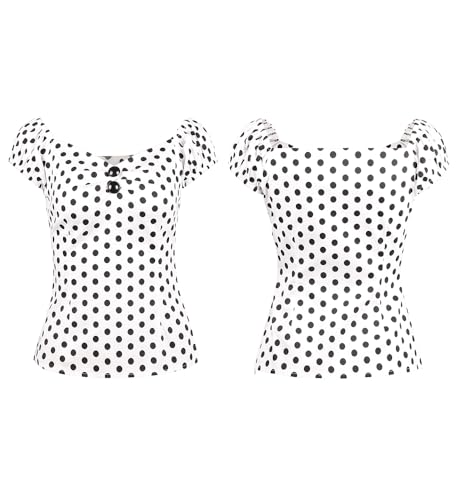 Image of YARN & INK Women's Rockabilly Tops 1950s Pinup Shirt Casual Off Shoulder Vintage Blouse