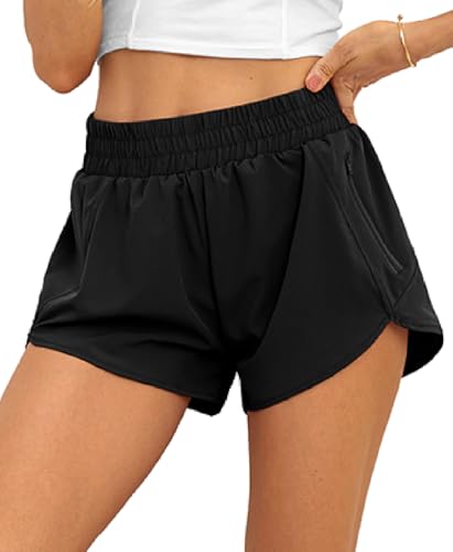 Prinstory ATHLETIC WORKOUT SHORTS Womens Running Shorts Summer High Waisted Quick Dry Athletic Work Out Gym Zipper Pocket Shorts thumb #1