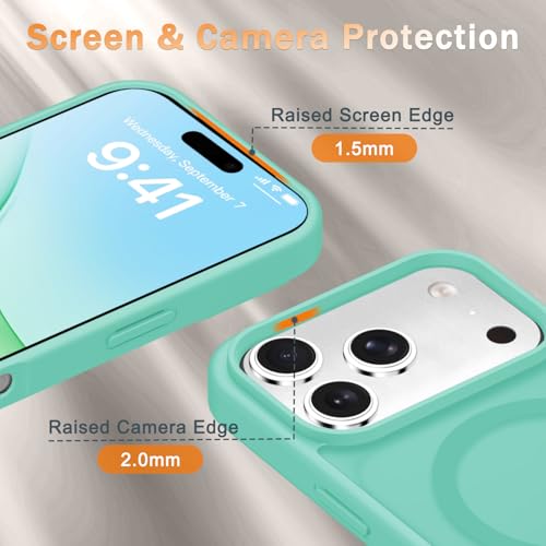 Image of YENAPOON for iPhone 17 Pro Max Case, Matte Magnetic Phone Cover [with 1 Screen Protector] [Support for MagSafe] [Shockproof Military Grade Protection] Translucent Frosted Back, Teal