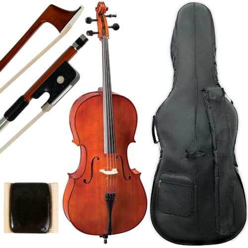 Franz Hoffmann Amadeus Solid Wood Acoustic Cello Outfit - 3/4 size with Portable Padded Bag, Bow, Rosin Fit all Ages