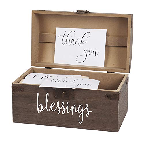 Hanna Roberts Card and Gift Fund Antique Brown Wood Box Chest for Weddings, Birthdays, Graduations, Baby and Bridal Showers, 13.3" x 7.5" x 7.8", Blessings