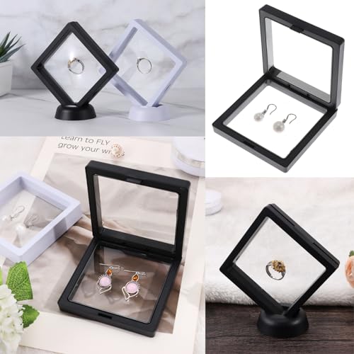 Image of 3D Floating Frame Display Cases, 4pcs Transparent PE Film Jewelry Storage Case for Bracelet Necklace Earrings Rings, Suspension Display Stands for Coin Medal Artefact Chip, 3.54''x3.54''