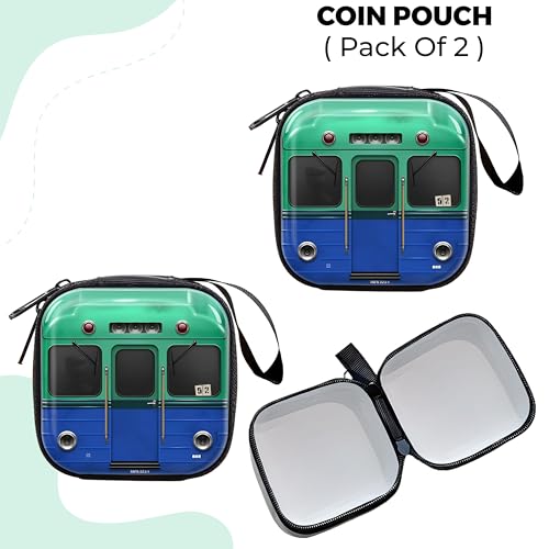 Image of Kraptick Multipurpose Coin Pouch - Compact Zipper Purse for Coins, Cash & Small Essentials Durable & Stylish Fabric Mini Organizer for Daily Use (Train Design) (Pack of 2)