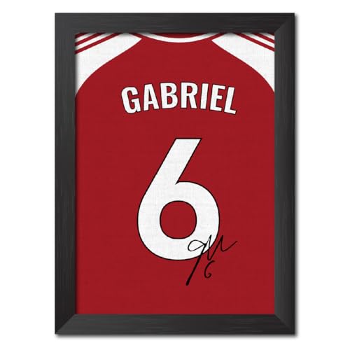 Image of TenorArts Gabriel Magalhaes Poster Frame Arsenal Jersey Laminated Photo Print with Signature Framed Painting with Matt Finish Black Texture (12 inches x 9inches)