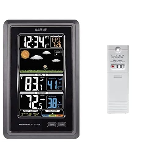 La Crosse Technology S88907 Vertical Wireless Color Forecast Station with Temperature Alerts & TX141TH-BV3 Thermo-Hygrometer Sensor, Beige