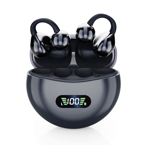 【2025進化 イヤーカフイヤホン】 イヤホン bluetooth ワイヤレスイヤホン Bluetooth5.49 ながら聴き オープンイヤー 耳掛け 耳挟み式 骨伝導イヤホンより便利 耳を塞がない マイク付き ENC通話 数字LEDディスプレイ残量表示