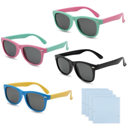 ZYKORT 4 Paires Lunettes de Soleil pour Enfants - Monture en Silicone - Lunettes de Soleil Polarisées UV400 - Pour Filles et Garçons de 3 à 12 Ans