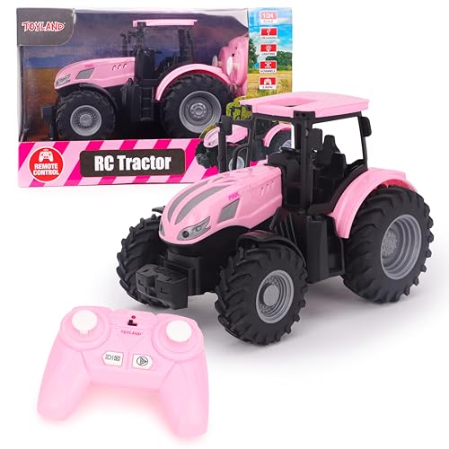 Toyland 1:24 Scale Pink RC Tractor with Lights, USB Charging and Battery Included