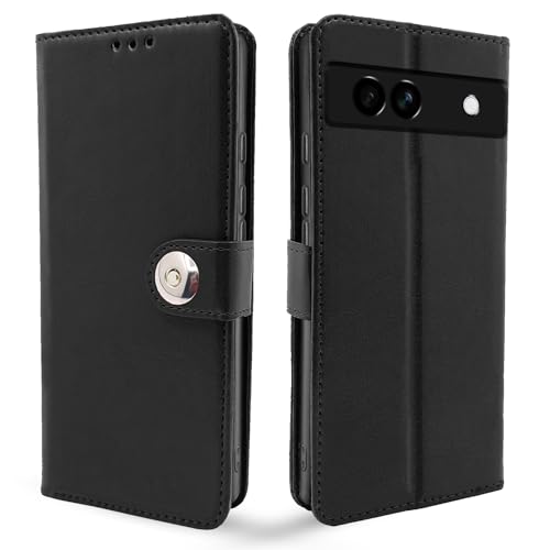 Image of Pikkme Google Pixel 7A Flip Cover Leather Finish | Inside TPU with Card Pockets | Wallet Stand and Shock Proof | Complete Protection Button Flip Case (Black)