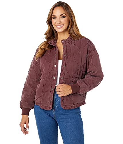 [BLANKNYC] Womens Luxury Clothing Tencel Drop Shoulder Quilted Jacket, Everyday Adult Coat, Cranberry Juice, Large