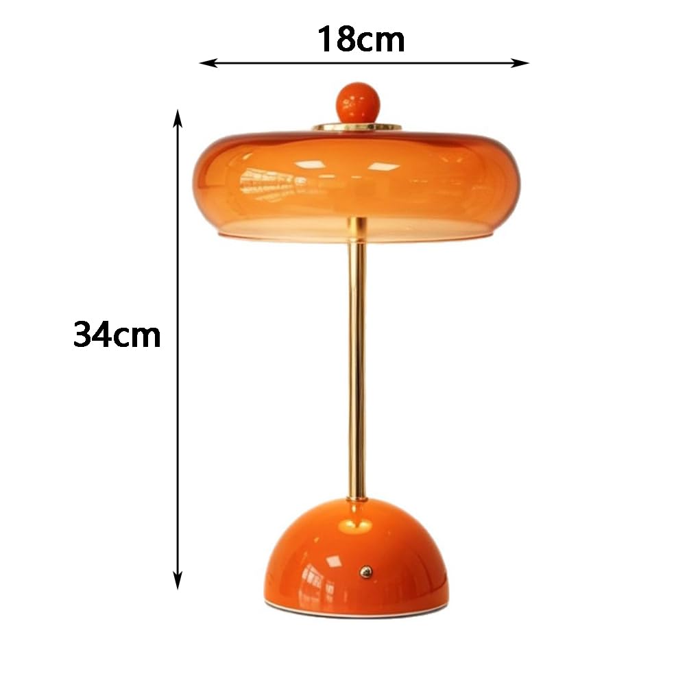 AoLa Tischlampe Orange Kabellos Pilzlampe Akku Tischleuchte Dimmbar Touch Lampe USB Aufladbar Batterie Nachttischlampe Ohne Kabel 3000K-6000K Orange Pilz Lampe Tragbare Vintage Lampe