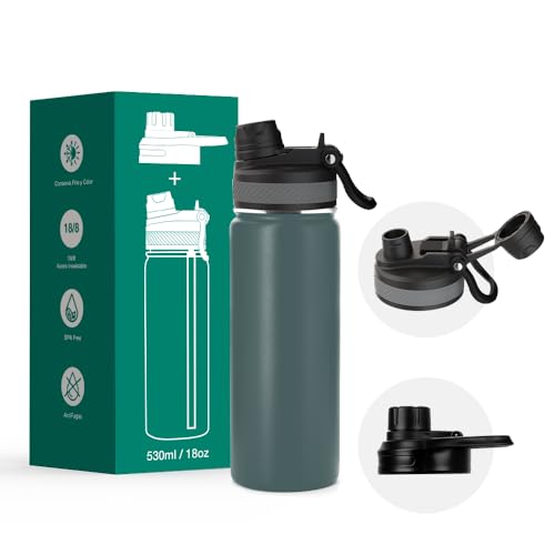 KELP Botella Térmica de Agua de Acero Inoxidable 500ml | Cantimplora de Agua Doble Pared, Antigoteo, Mantiene Fría y Caliente, Ideal para Niños y Adultos. Botella a Prueba de Fugas | Libre BPA (Gris)