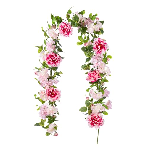 Glitzhome 6ft Pink Hydrangea, Peony & Cherry Garland, Spring Summer Artificial Flower Garland for Home Wedding Garden Party Arch Decor by Glitzhome - Used condition - US$29.87