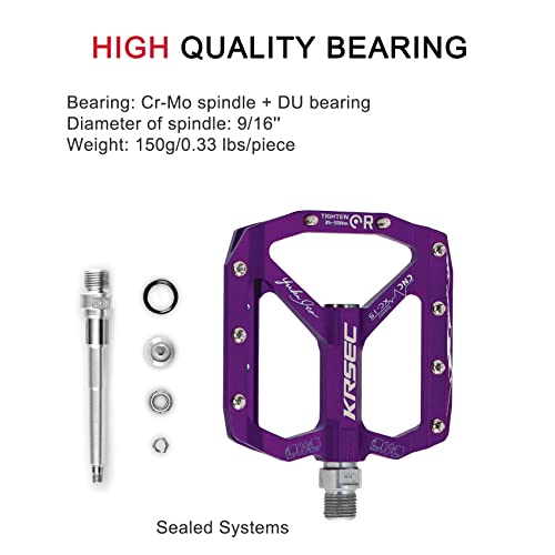 Krsec Mountain Bike Pedals Mtb Bicycle Pedals Flat Pedals Aluminum 9/16" Sealed Bearing Lightweight Platform For Road Mountain Bmx Mtb Bike #TOP3