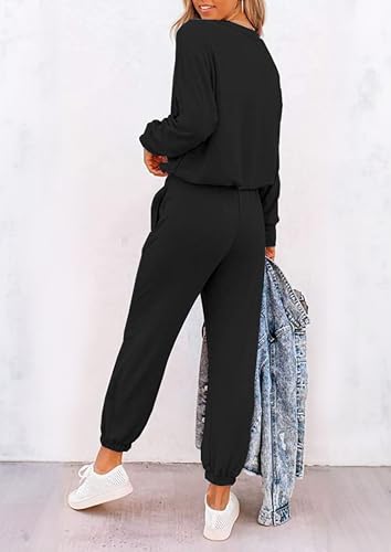 Image of PRETTYGARDEN Women's Two Piece Outfit Long Sleeve Crewneck Pullover Tops And Long Pants Tracksuit | Long Sleeve Shirts, Jogger Pants Pockets, Matching Track Suits, Fall Spring Comfy Clothes for Casual Outing, Cruise, Airport