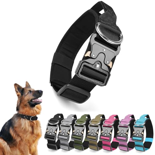 Ledeak Collare Tattico per Cani con Maniglia, Collare Regolabile per Cani Militare in Polipropilene con Fibbia in Metallo, Taglia Media Imbottito Morbida Tactical Dog Collar (Nero, XL)