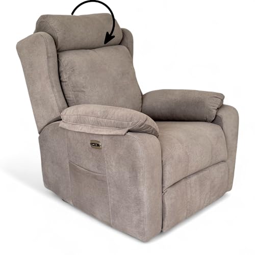 Genérico Sillon Relax Reclinable Eléctrico, Gravedad Cero | Desenfundable, Puerto USB | Madera de Pino | Reclinable para Salon | Sofa con Cabezal Eléctrico | Sillones Reclinables Modernos | Beige