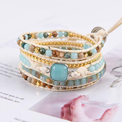 Image of YGLINE Natural Stone Beaded Healing Wax String 5 Wraps Bracelets
