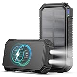 A ADDTOP Caricatore Solare Power Bank Wireless 26800mAh - USB C PD QC Caricatore Portatile con 4 Uscita & Doppia Torcia, 15W Ricarica Rapida, Batteria Esterna per Smartphone, Tablets e Campeggio