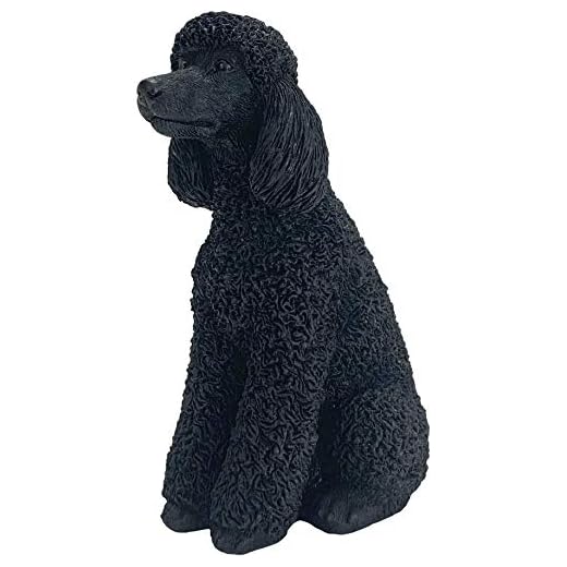 Sandicast Original Size Escultura de caniche Sentado Negro de tamaño Completo, Cristal de Metal