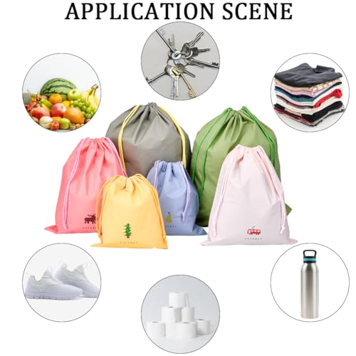 CREATCABIN 6Pcs 6 Colors Waterproof Drawstring Bag Gym Storage Bags Bulk Polyethylene Cartoon Pattern Sport Travel Cosmetic Draw String Organize Pouch for Home Clothes Shoes Swimming Beach Yoga4
