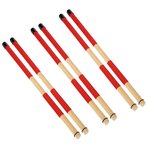 3Pairs Wood Brush Drum Sticks, 16inch 19 Bundle Rods Drumsticks Drum Brushes Sticks Rod Drumsticks Music Instrument Accessory for Jazz, Folk, Small Venue and Acoustic Performance (Red)