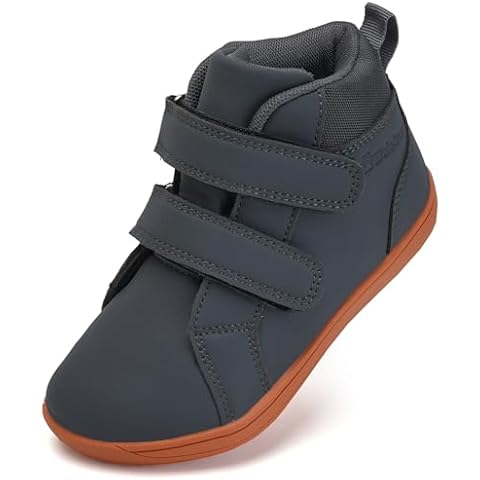 WateLves Toddler Little Kids Wide Barefoot Shoes Boys Girls Winter High Top Minimalist Sneakers Ankle Boots Leather Uniform Dress Shoes Naturally Splay (560-Dark Gray, 22) Cover