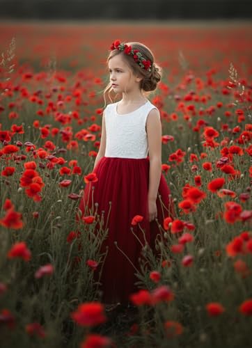 Image of 2Bunnies Girl Peony Lace Back A-Line Straight Tutu Tulle Party Flower Girl Dress